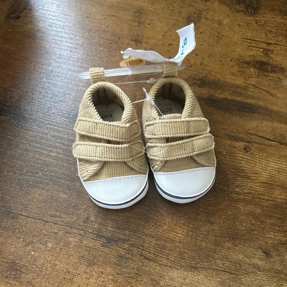 Tan and White Carters Baby Shoes